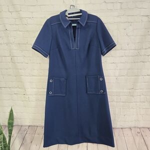 Vtg 60s MOD Henry Lee Navy Dress White TopStich Collared GoGo Nautical Preppy